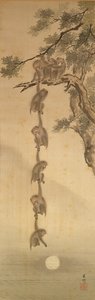 Apinat tavoittelevat kuuta, Edo-kausi (1603-1867) (muste paperille)
